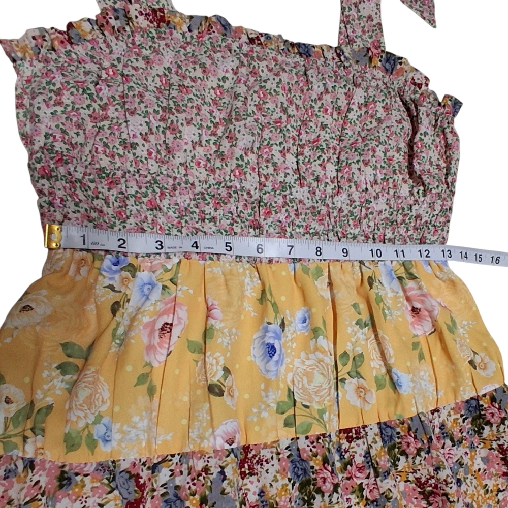​Adelyn Rae Patchwork Midi Dress Tiered Cottagecore Floral Smocked Boho Small - Picture 10 of 15